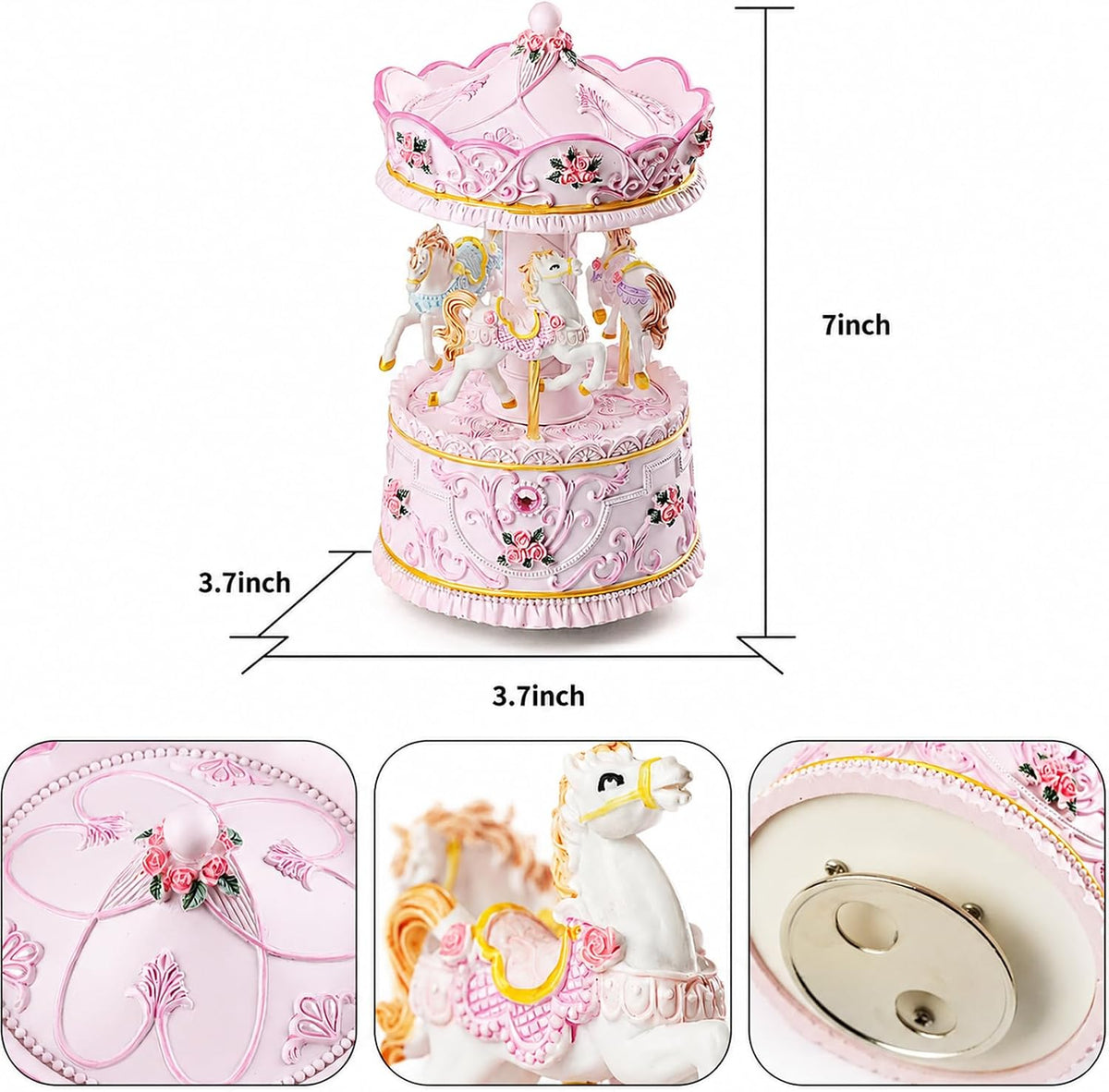 Mr.Winder Wind-Up Carousel Music Box with Lights, You Are My Sunshine 8