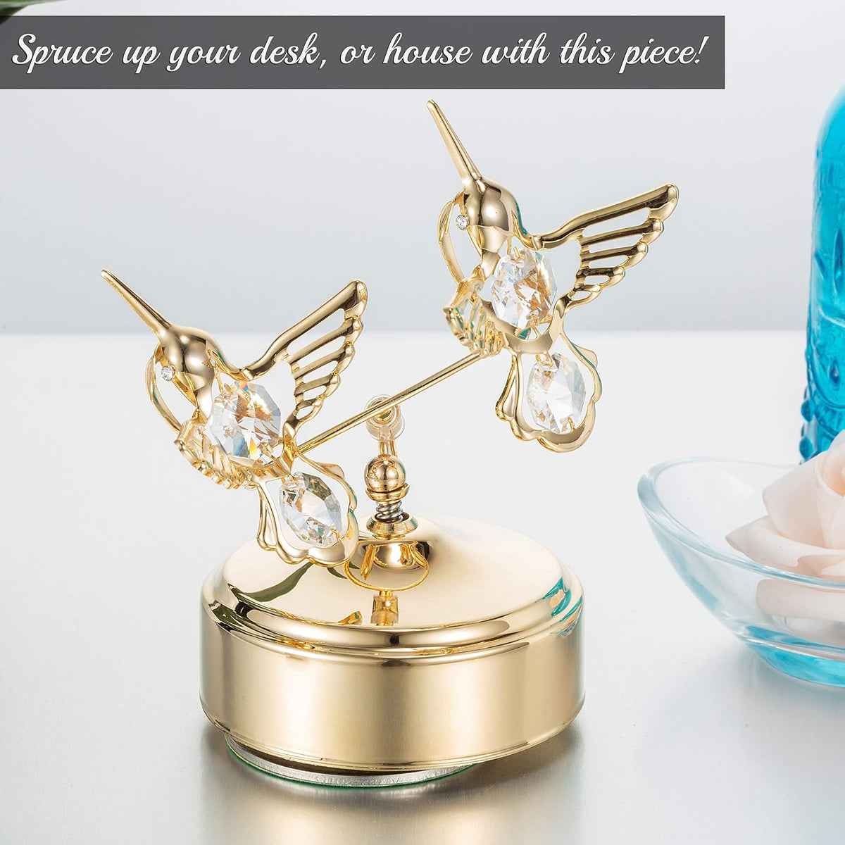 Matashi 24K Gold-Plated Crystal Music Box with Two Hummingbirds 8