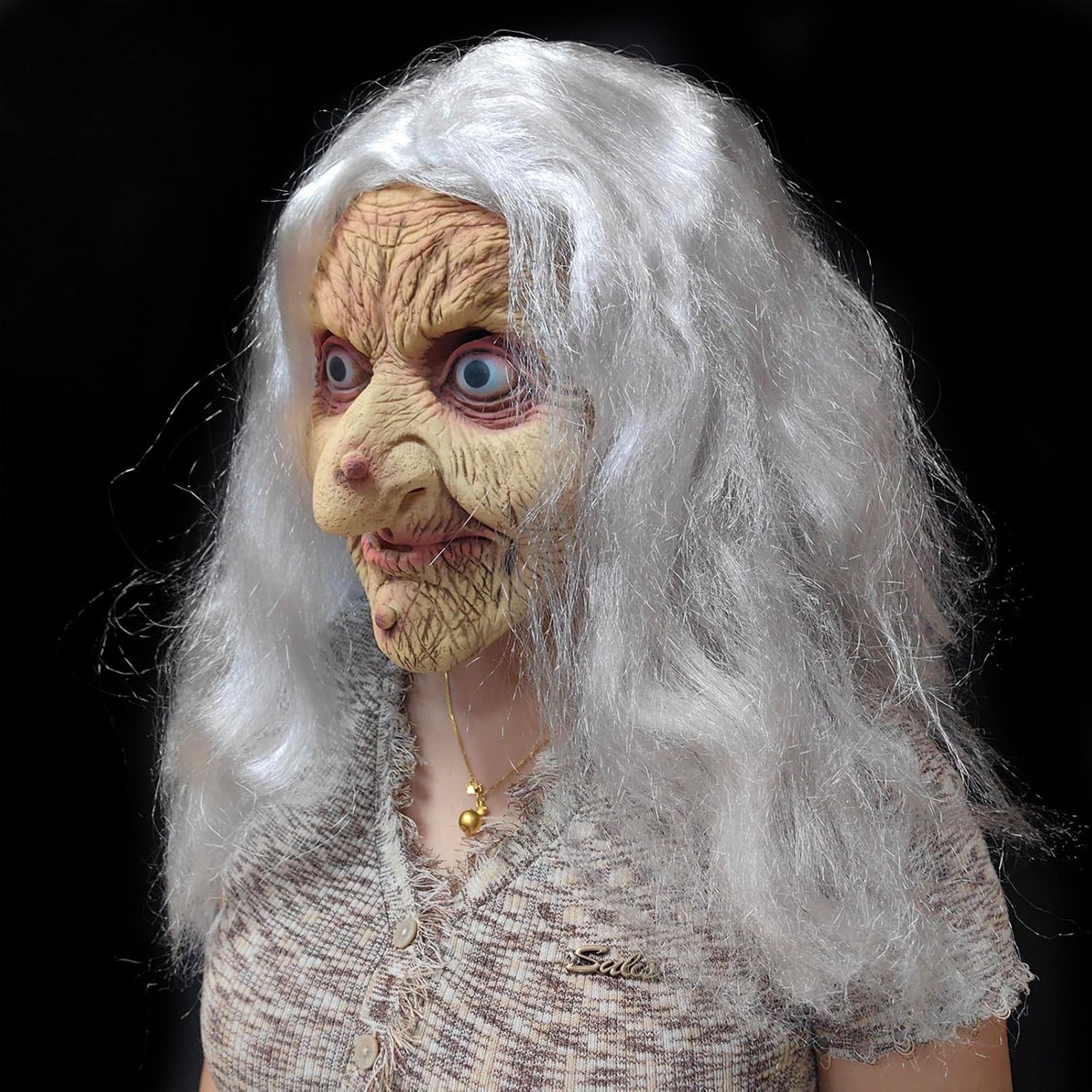 ZDOVLZZPON Old Lady Witch Latex Mask with White Hair for Halloween 7