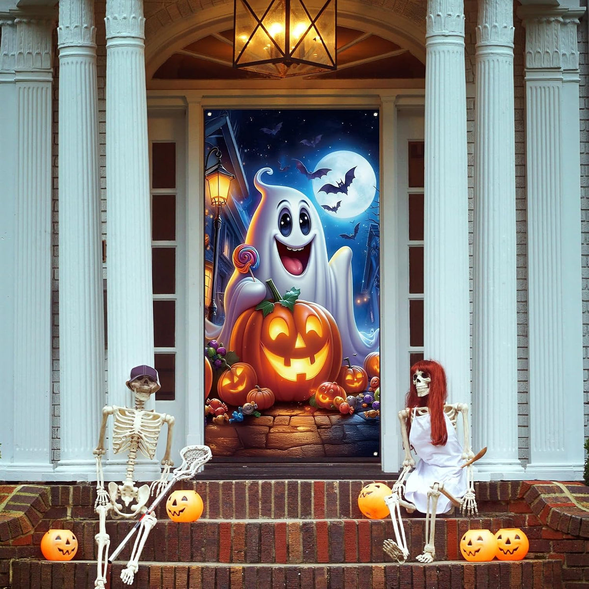 Rvsticty Ghost Pumpkin Halloween Door Cover, 71 x 35 in Backdrop 5