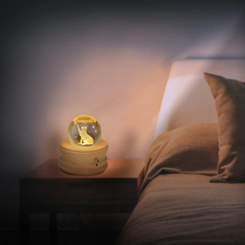 Kibuhain 3D Crystal Ball Music Box, Projection Light, Wood Base 6