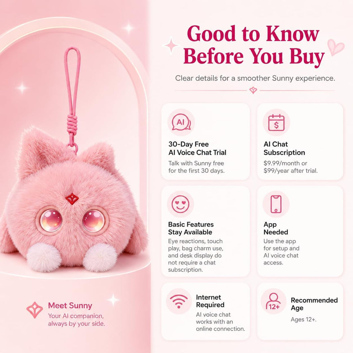 OKIVIVI AI Plush Bag Charm – Voice Chat, LED Eyes, Touch Response 3