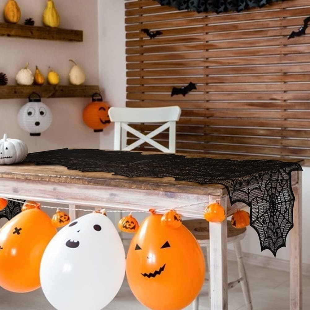 sogiv Black Lace Spider Web Halloween Table Runner, 18 x 72 in 5