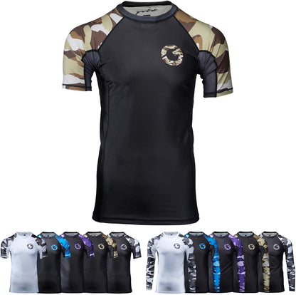 Gold BJJ Camo Rash Guard Compression Shirt for No-Gi, Gi and MMA 8