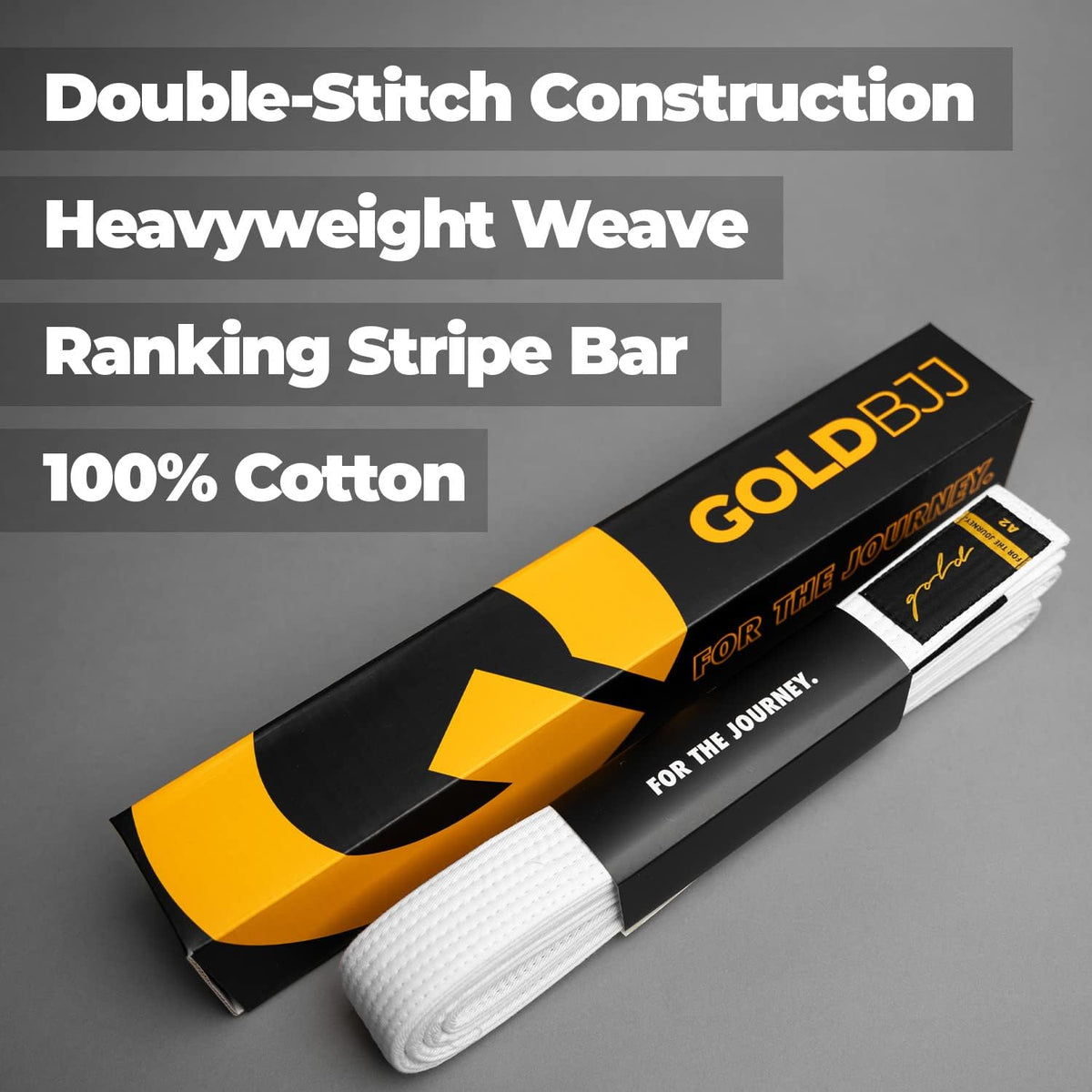 Gold BJJ Jiu Jitsu Belt with Rank Bar, IBJJF Competition Approved 2