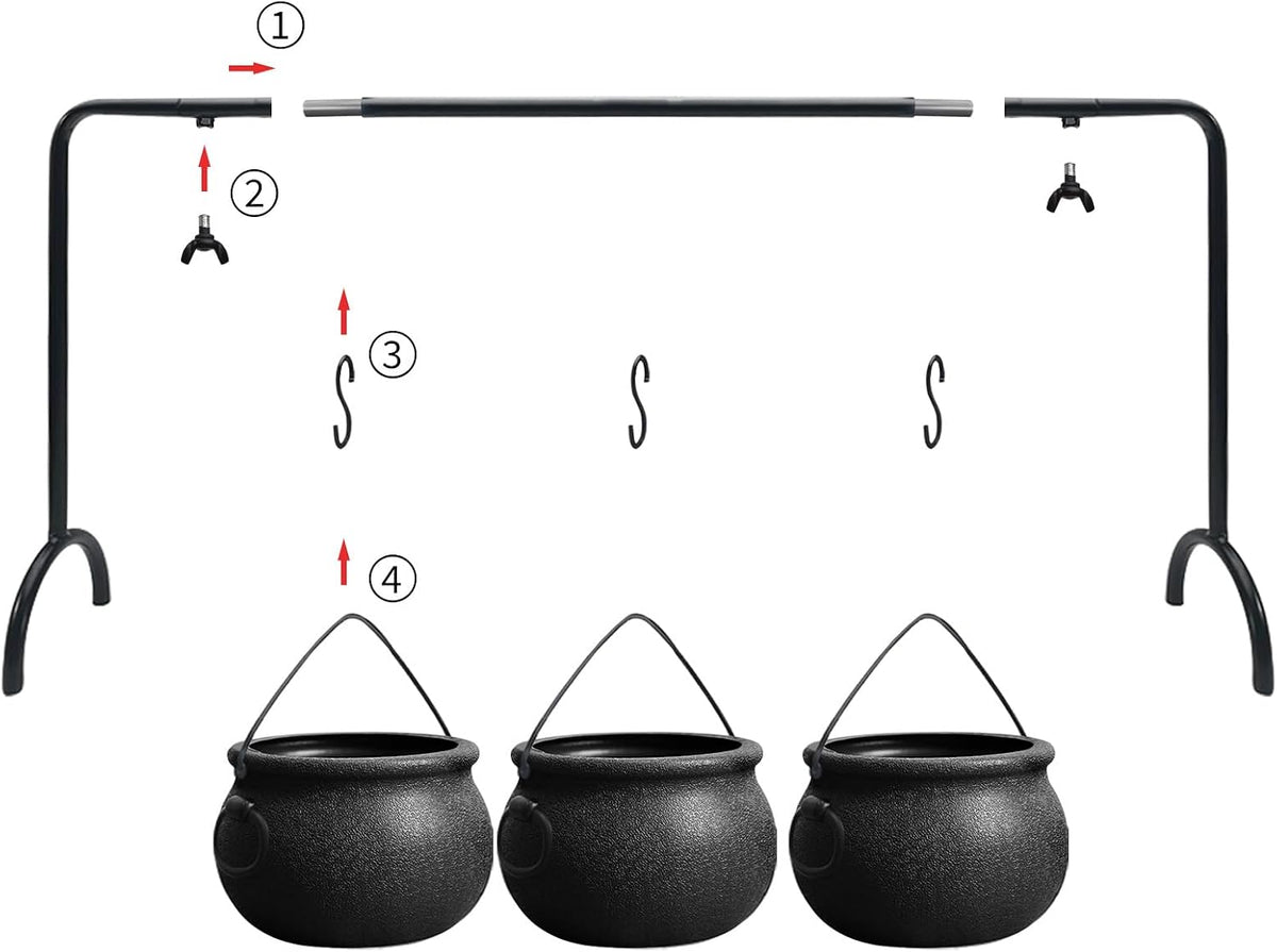 Oriental Cherry 3 Witch Cauldron Candy Bowls on Rack, Halloween 4