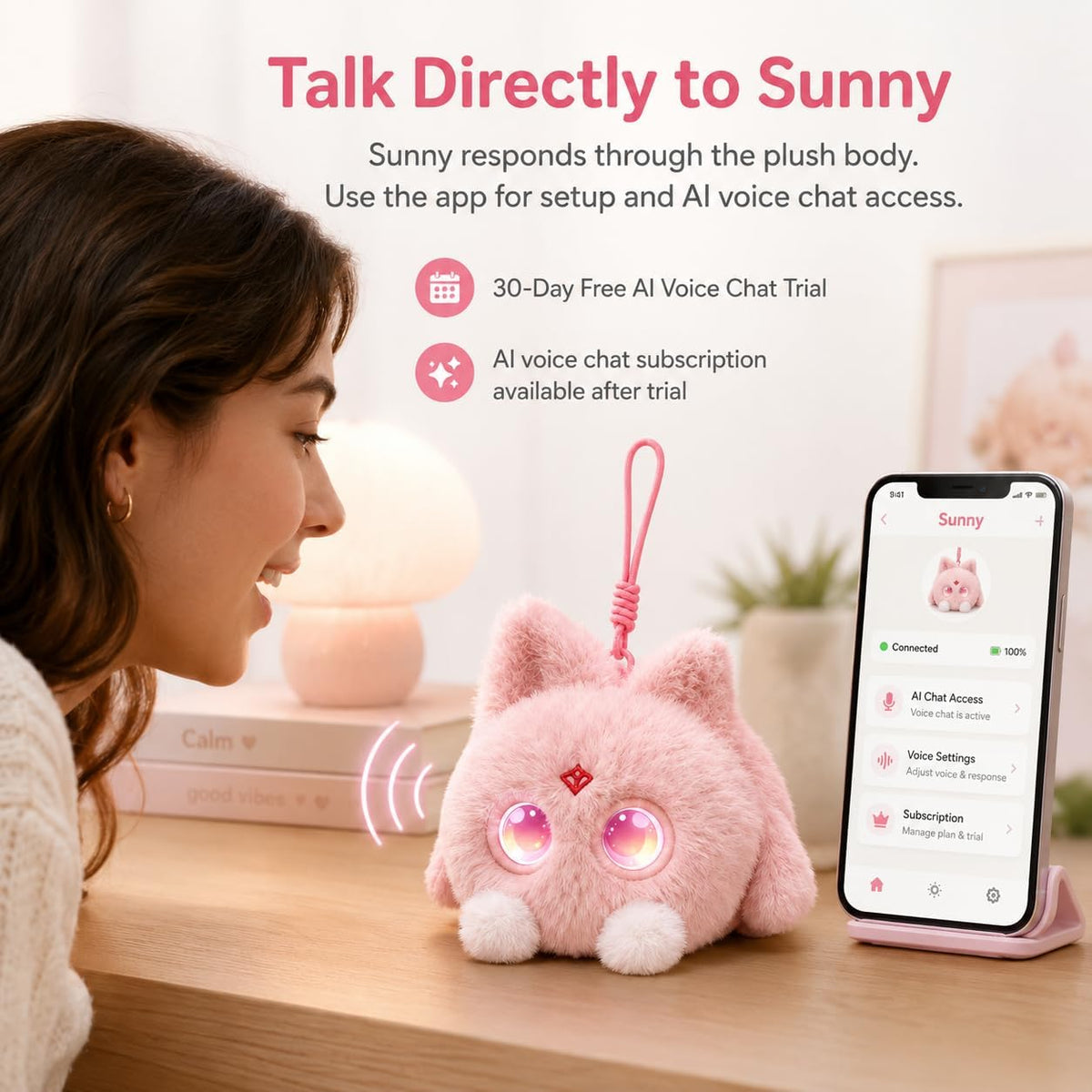 OKIVIVI AI Plush Bag Charm – Voice Chat, LED Eyes, Touch Response 2