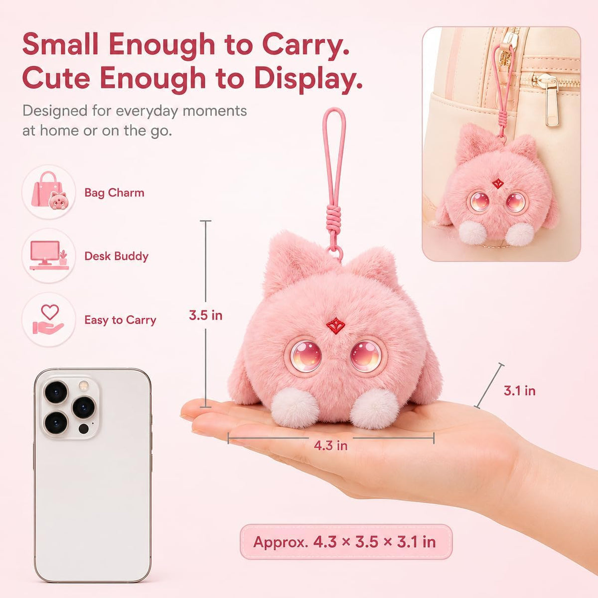 OKIVIVI AI Plush Bag Charm – Voice Chat, LED Eyes, Touch Response 5