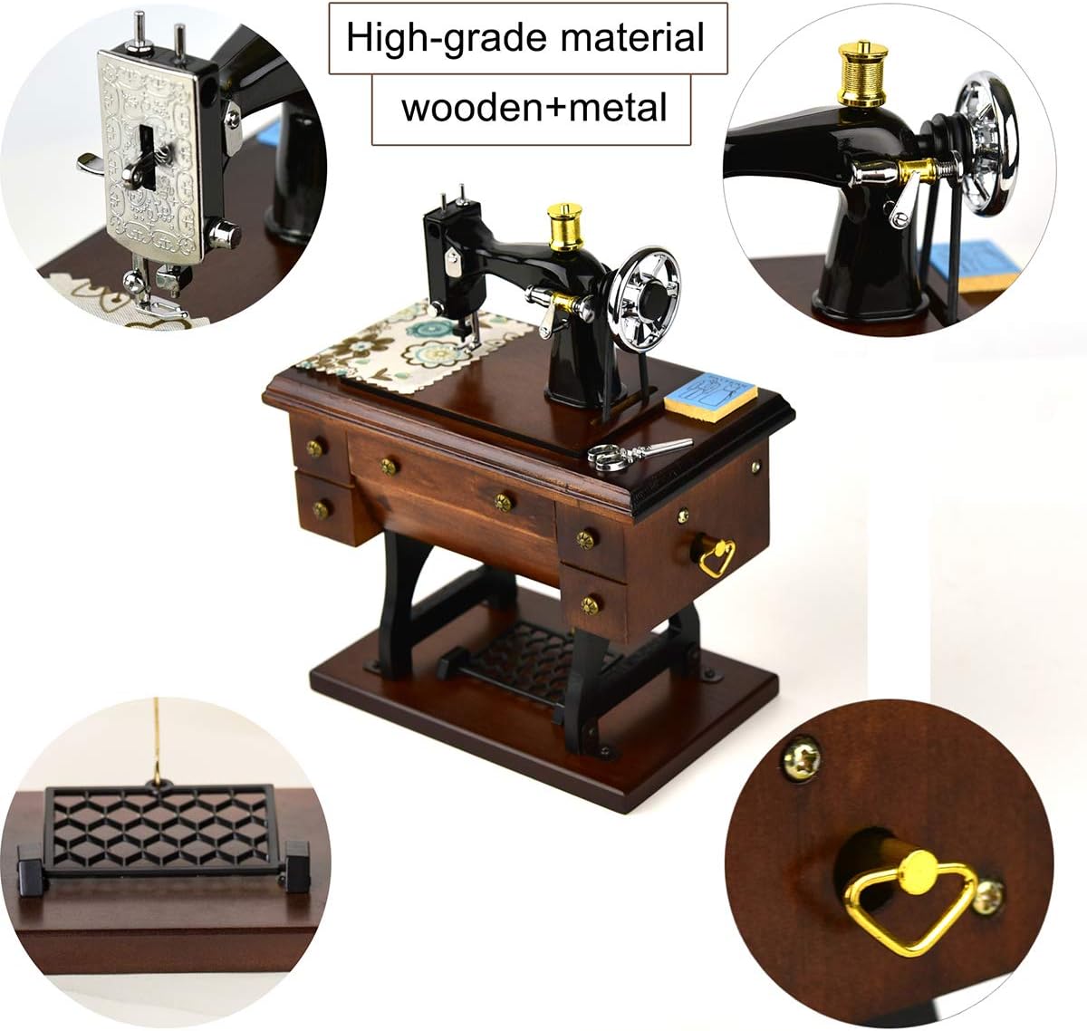 Mr.Winder Wooden Sewing Machine Music Box, Wind-Up, Plays For Elise 3