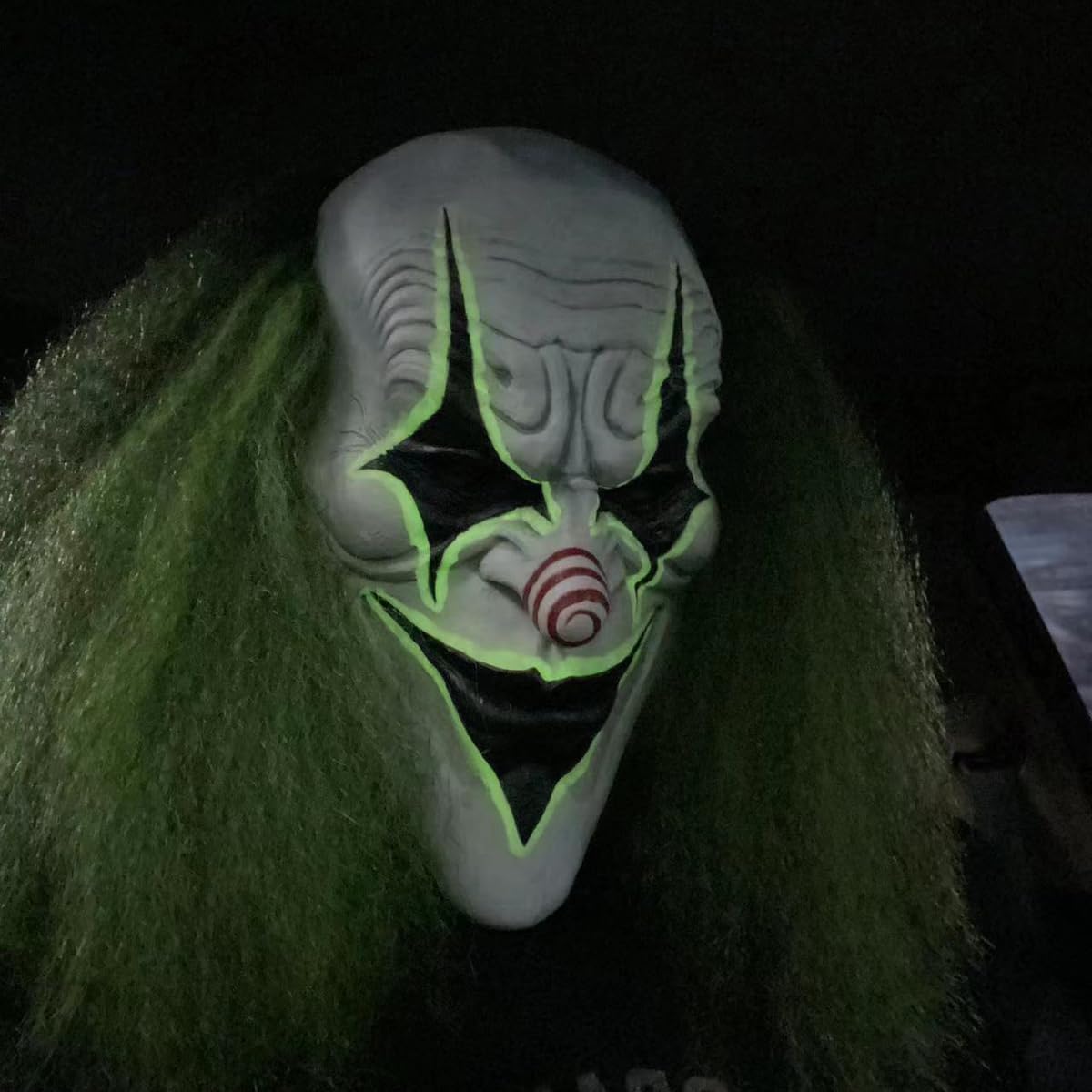 QNGCOLRCY Halloween Clown Mask with Green Wig for Adults 4