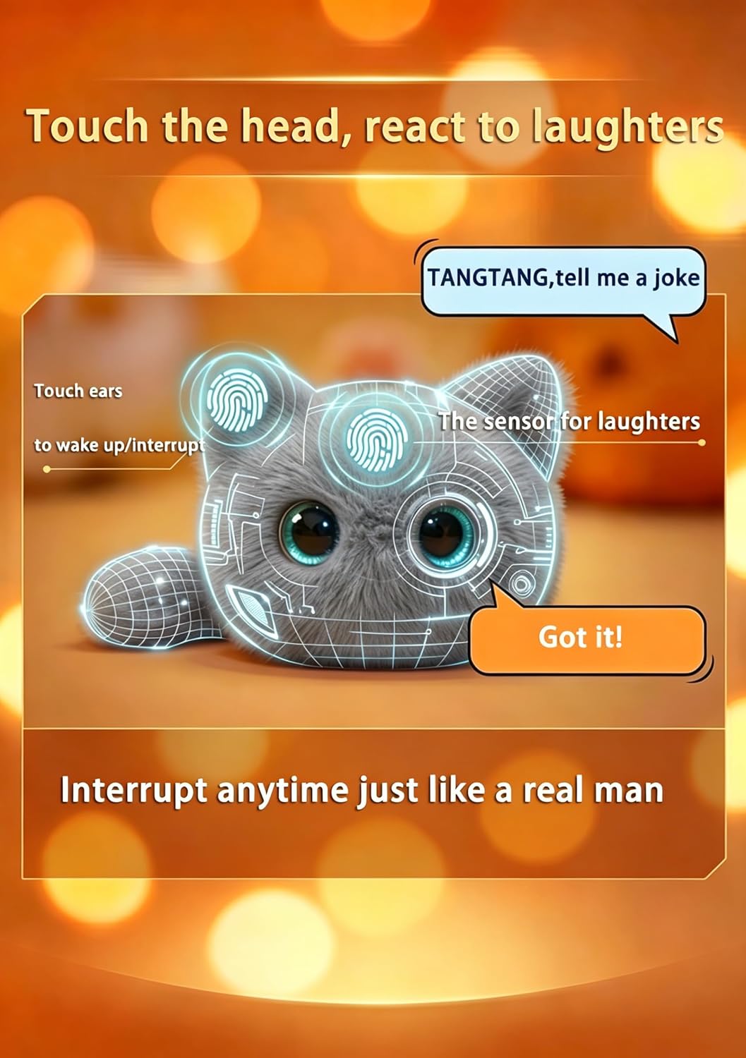 Liifun AI Companion Cat – 80-Language Talking Plush with LED Face 6