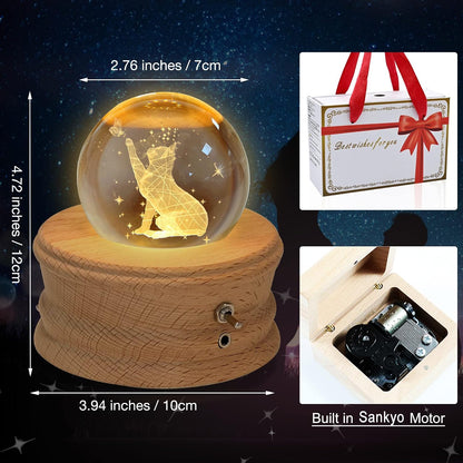 Kibuhain 3D Crystal Ball Music Box, Projection Light, Wood Base 4