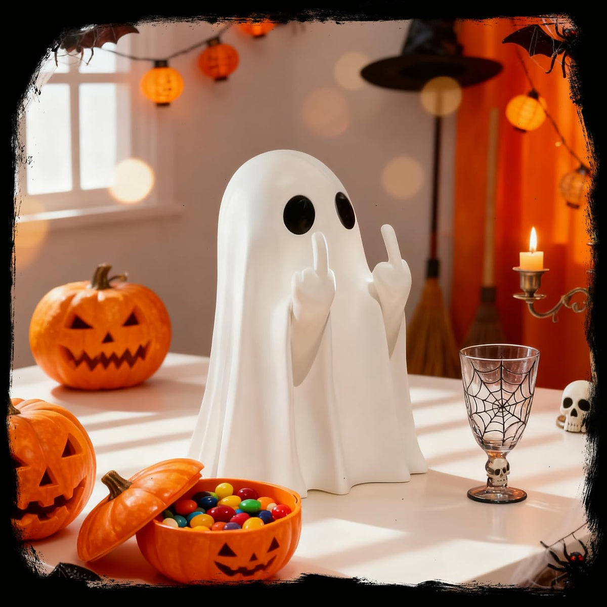 Chgfs Ceramic Ghost Figurine, White Hand-Painted Halloween Decor 7