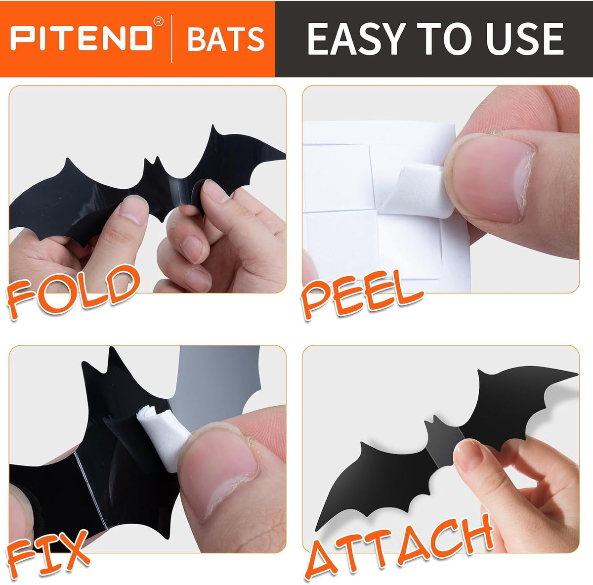 Piteno 140 Black 3D Bat Wall Stickers, Removable Halloween Decor 4