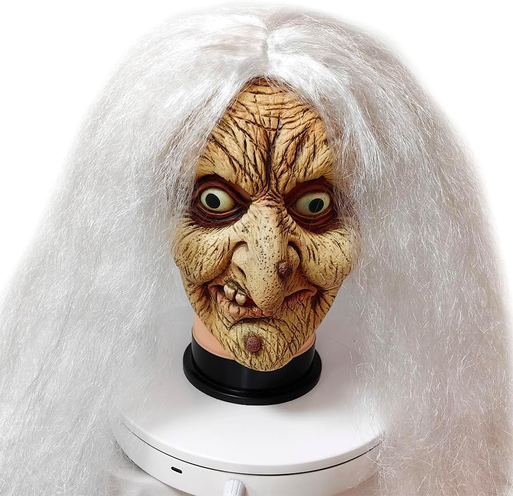 ZDOVLZZPON Old Lady Witch Latex Mask with White Hair for Halloween 2