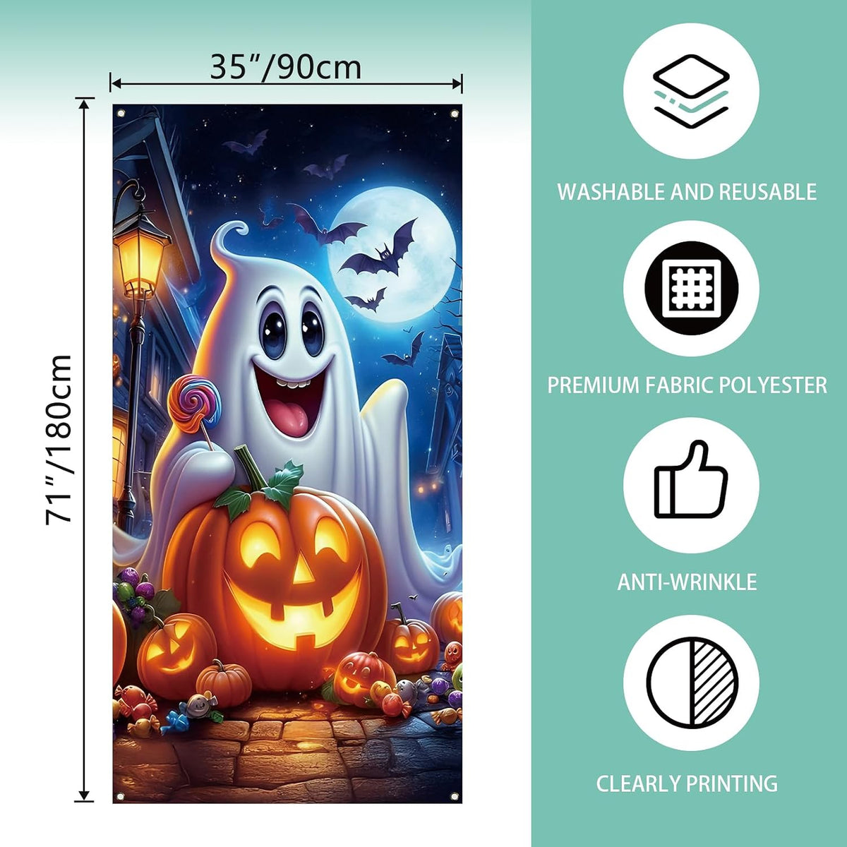 Rvsticty Ghost Pumpkin Halloween Door Cover, 71 x 35 in Backdrop 1