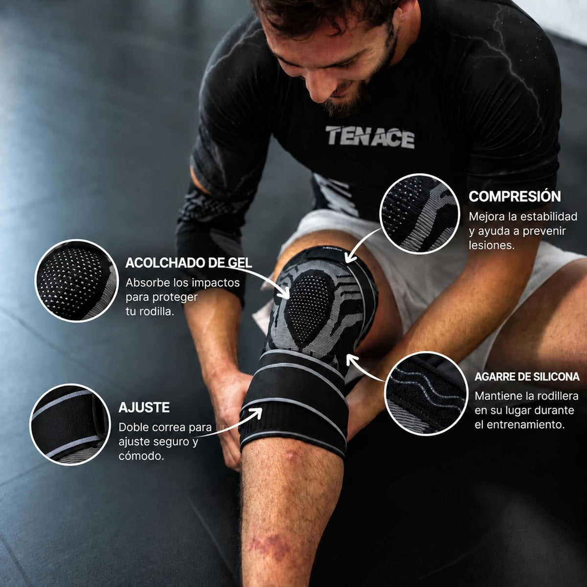 Tenace BJJ Knee Brace with Gel Pad and Side Stabilizers 3