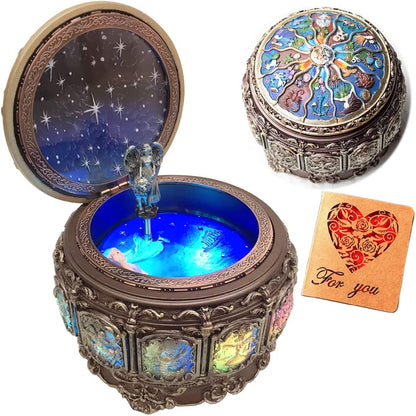 Amperer Vintage Zodiac Music Box with Rotating Goddess and LED Lights 1