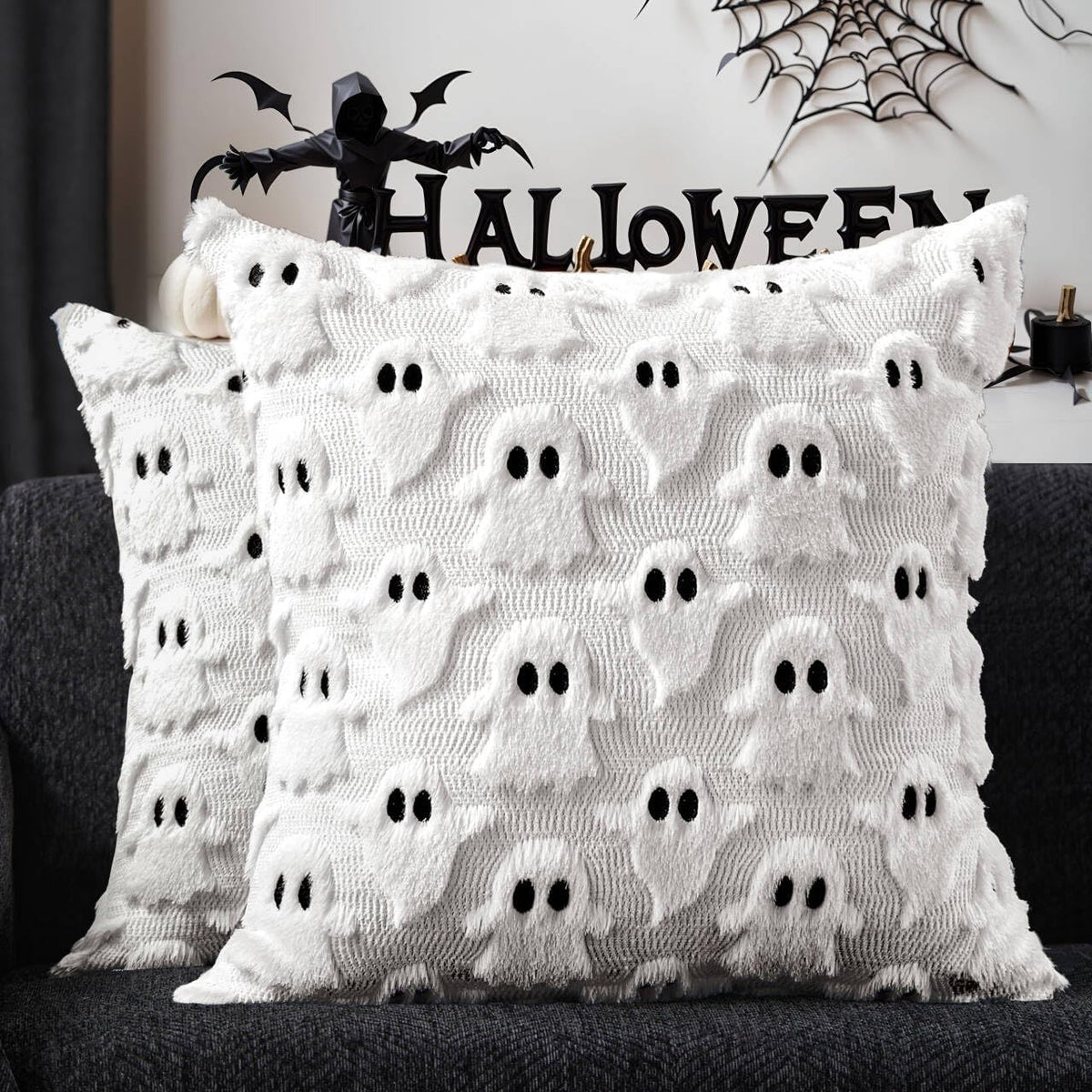 DFXSZ Halloween Ghost Pillow Covers 18x18 in, Set of 2, White 1