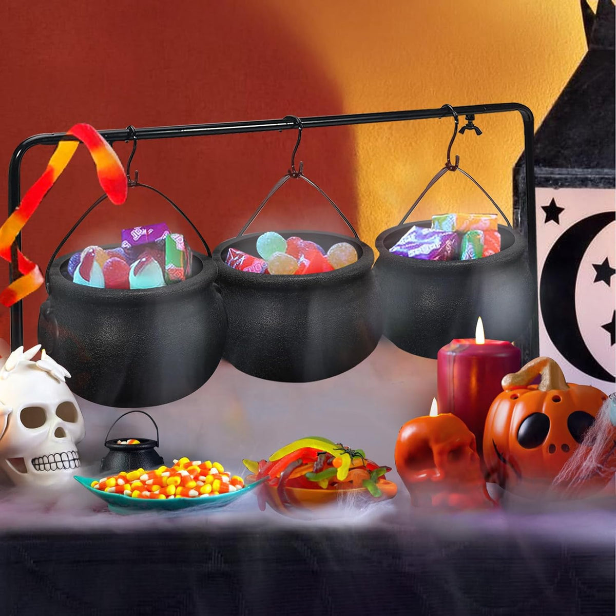 Oriental Cherry 3 Witch Cauldron Candy Bowls on Rack, Halloween 6