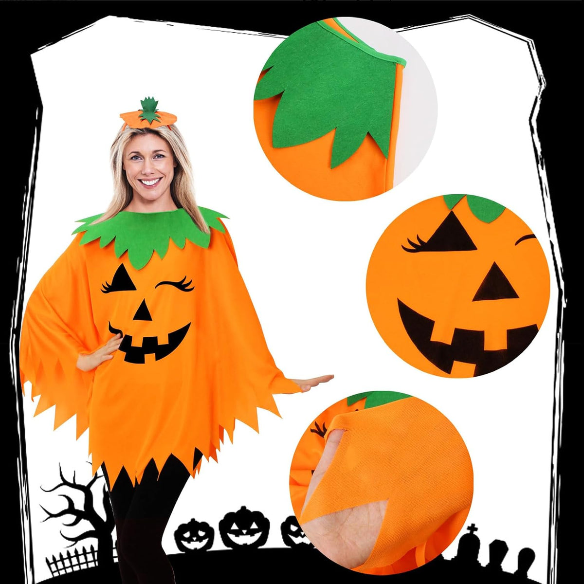 WISHTEN 3-Piece Pumpkin Costume for Women, Halloween Costume Set 5