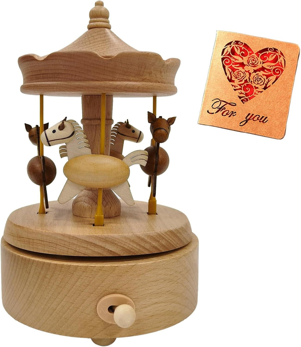 Briskfeel Wooden Carousel Music Box with Rising and Falling Horses 1