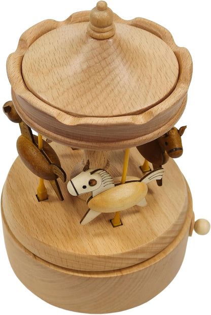 Briskfeel Wooden Carousel Music Box with Rising and Falling Horses 5