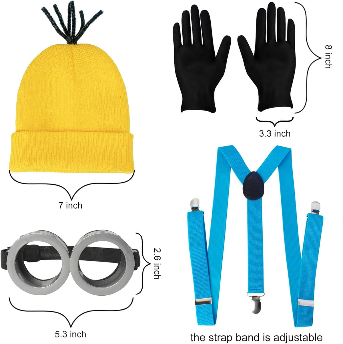 CONGRU 4-Piece Adult Halloween Costume: Yellow Hat, Goggles, Gloves 2