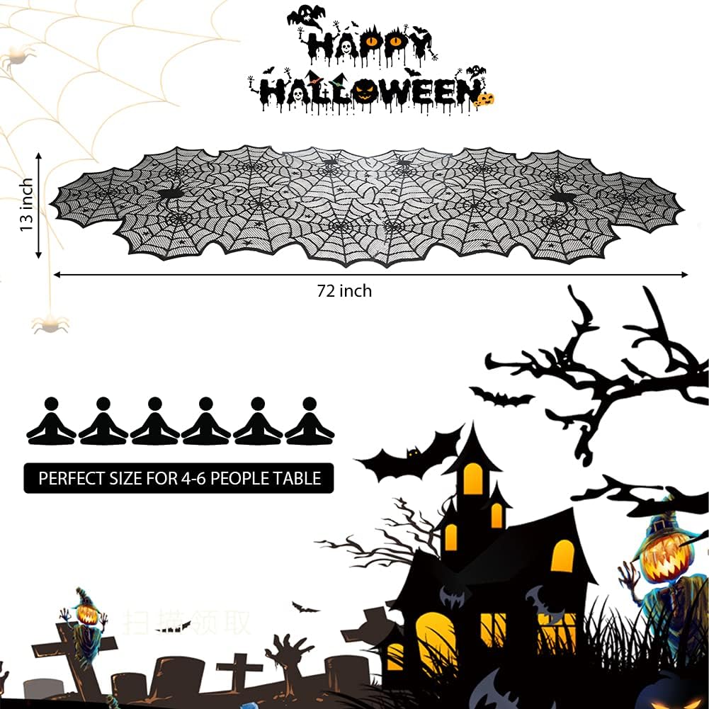 sogiv Black Lace Spider Web Halloween Table Runner, 18 x 72 in 4