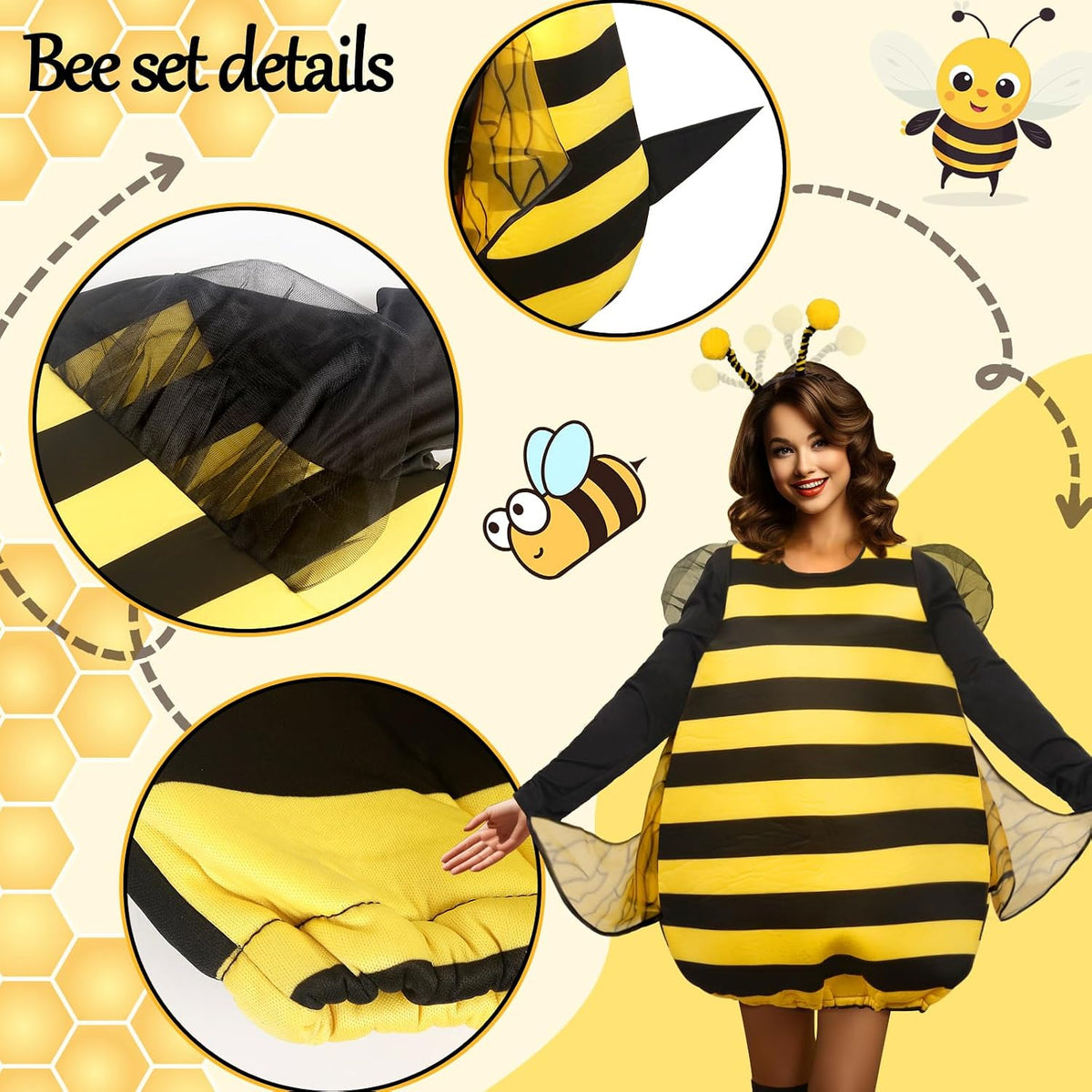 HOMELEX Bumble Bee Costume for Women, Halloween Outfit 6
