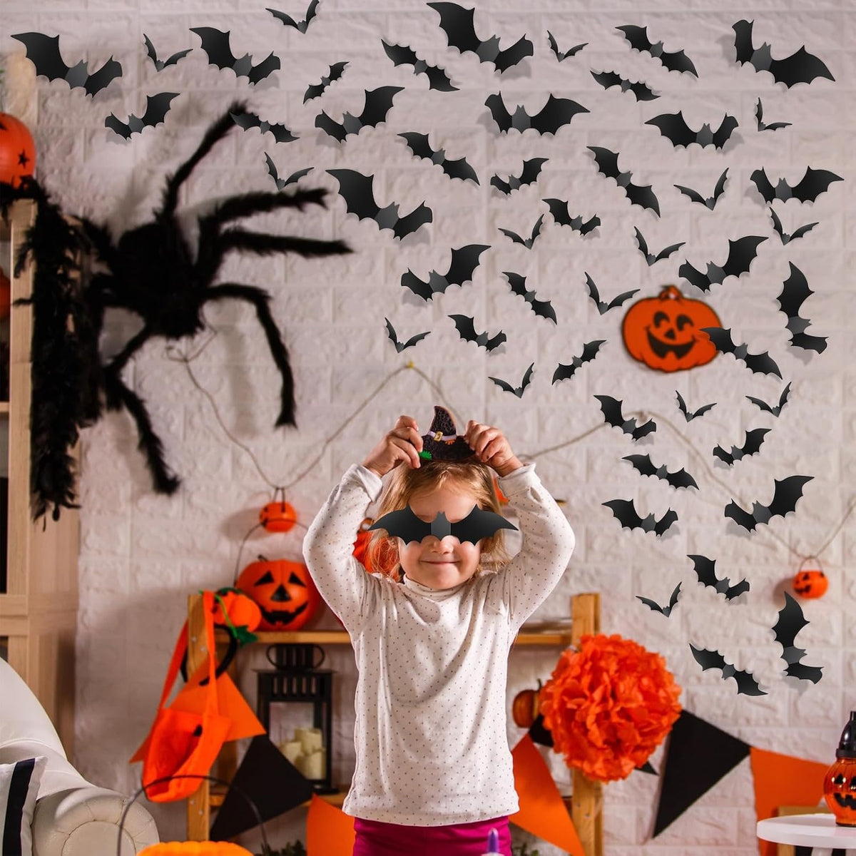 Piteno 140 Black 3D Bat Wall Stickers, Removable Halloween Decor 6