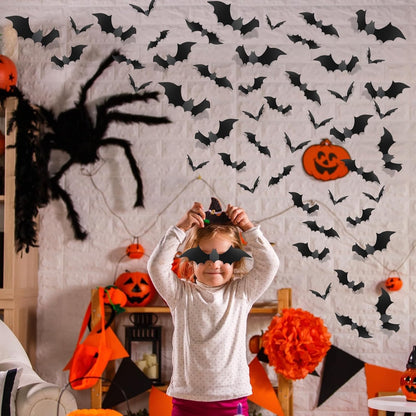 Piteno 140 Black 3D Bat Wall Stickers, Removable Halloween Decor 6