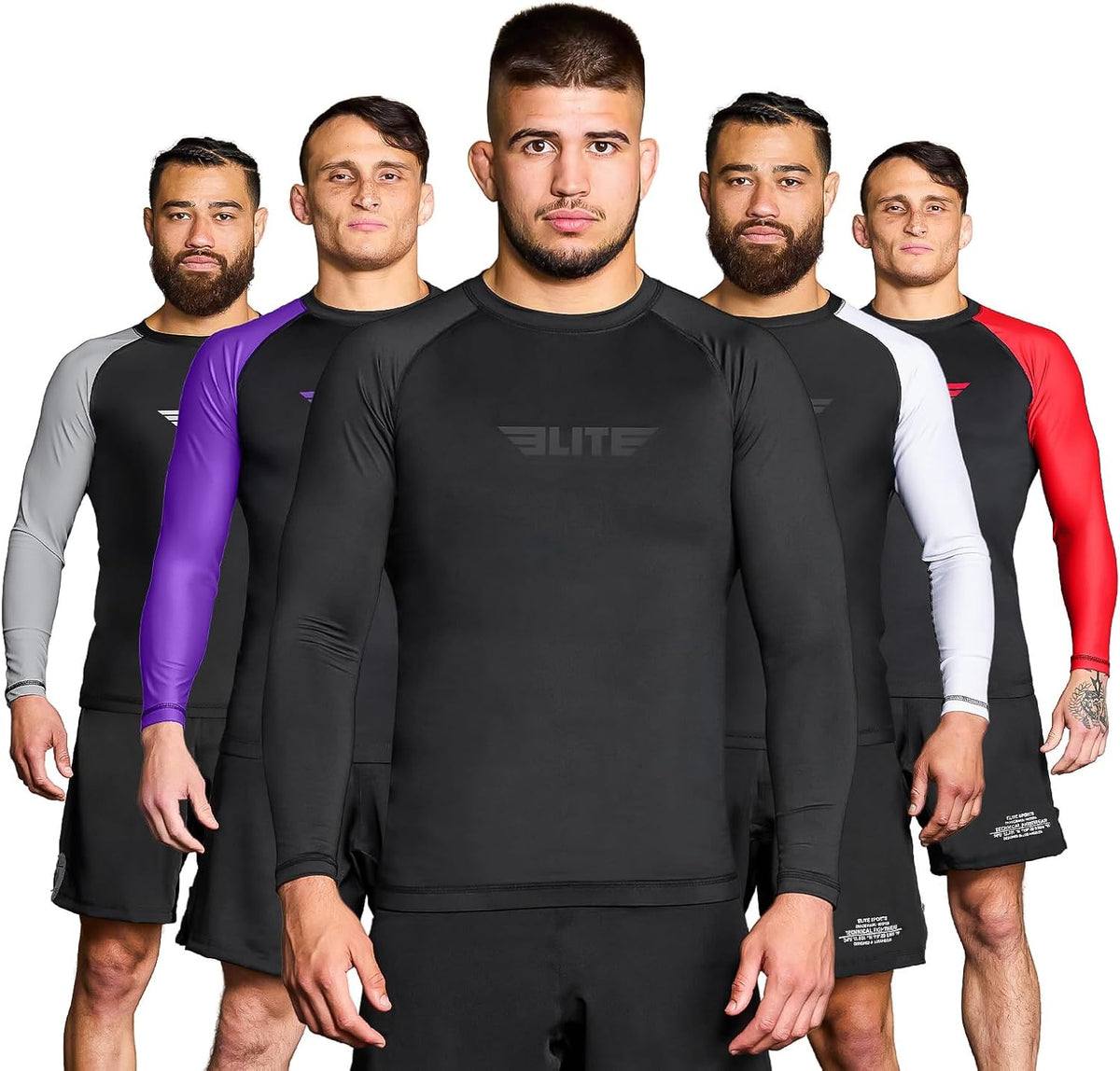 Elite Sports Men's Long Sleeve BJJ Rash Guard, Compression No-Gi 1