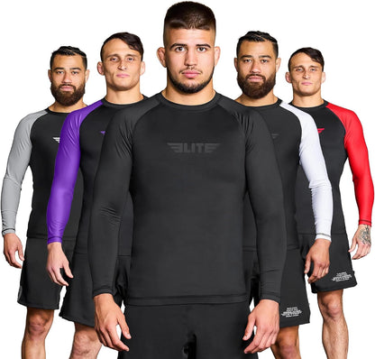 Elite Sports Men's Long Sleeve BJJ Rash Guard, Compression No-Gi 1