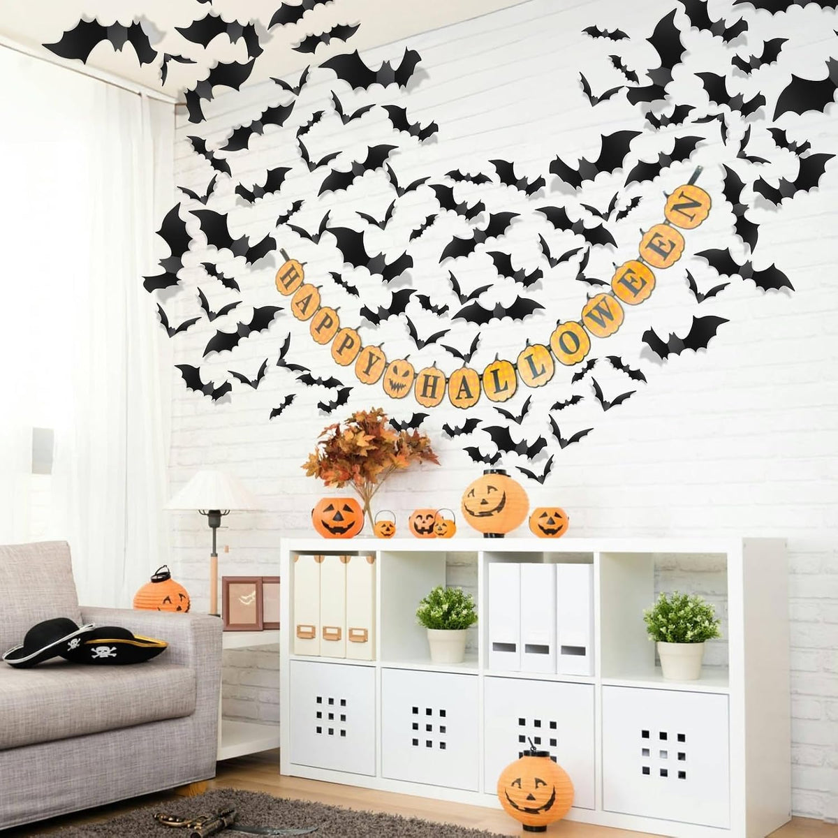 Piteno 140 Black 3D Bat Wall Stickers, Removable Halloween Decor 5