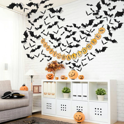 Piteno 140 Black 3D Bat Wall Stickers, Removable Halloween Decor 5