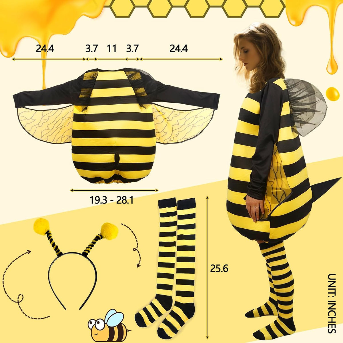 HOMELEX Bumble Bee Costume for Women, Halloween Outfit 7