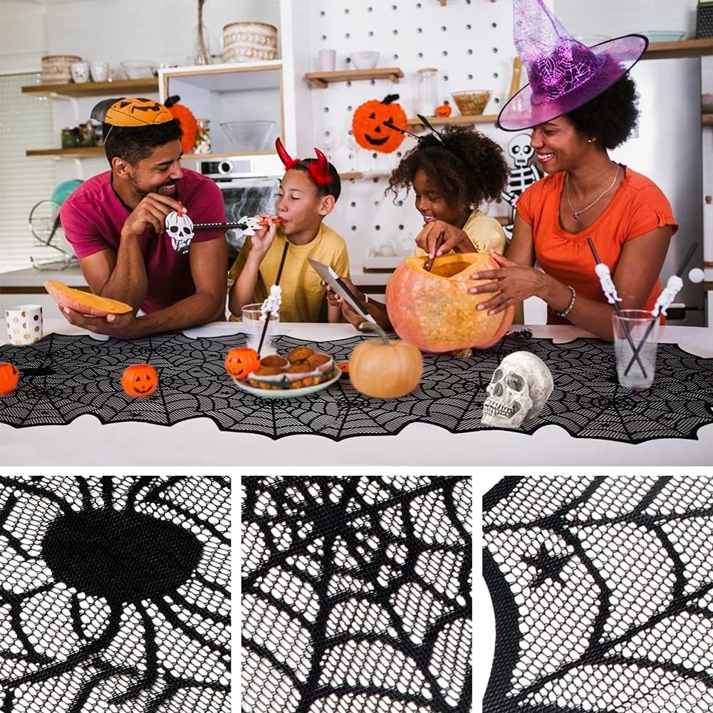 sogiv Black Lace Spider Web Halloween Table Runner, 18 x 72 in 3