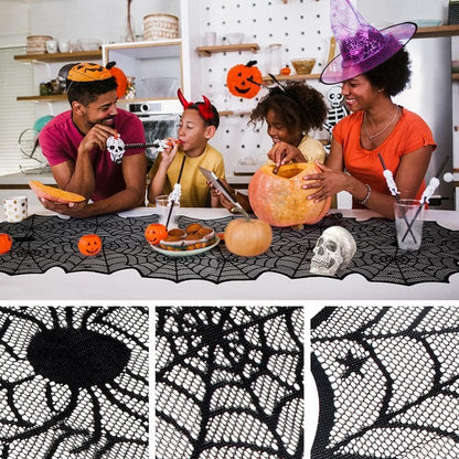 sogiv Black Lace Spider Web Halloween Table Runner, 18 x 72 in 3
