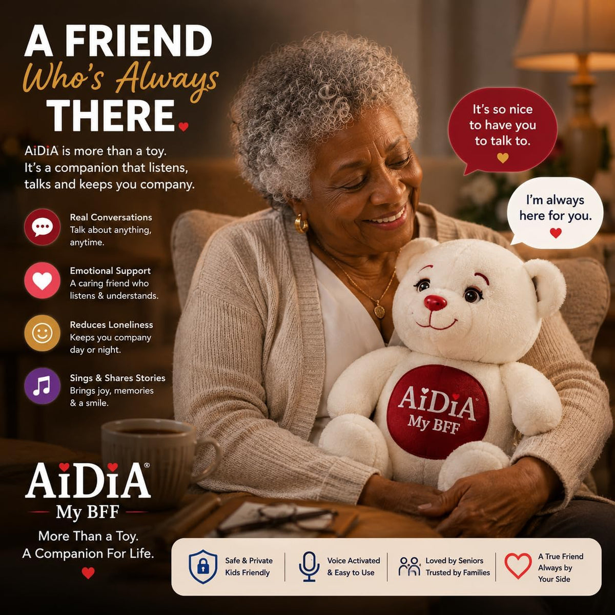 AiDiA Smart AI Companion Teddy Bear with Multilingual Voice Chat 6