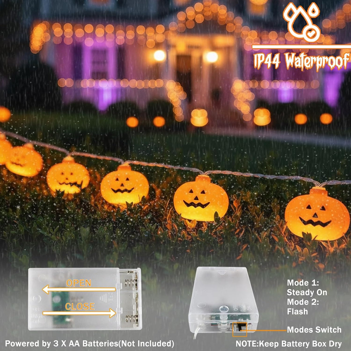Runleo Halloween Pumpkin String Lights, 20 LED, Battery Operated 4