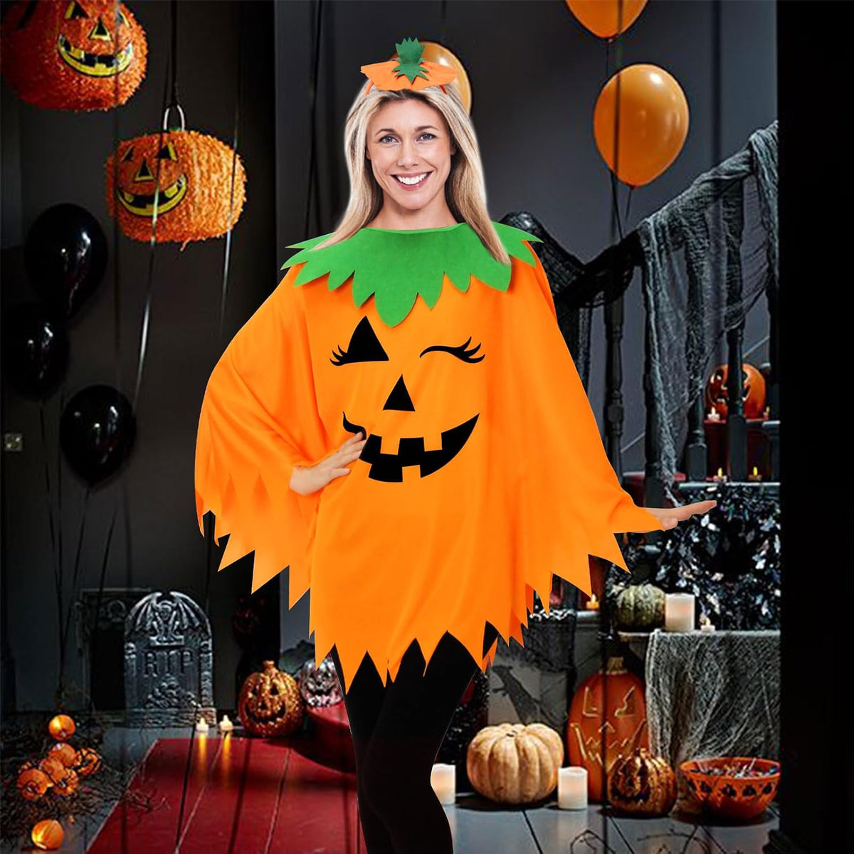 WISHTEN 3-Piece Pumpkin Costume for Women, Halloween Costume Set 6