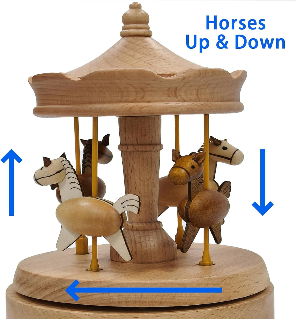 Briskfeel Wooden Carousel Music Box with Rising and Falling Horses 3