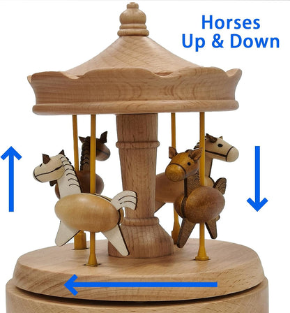 Briskfeel Wooden Carousel Music Box with Rising and Falling Horses 3