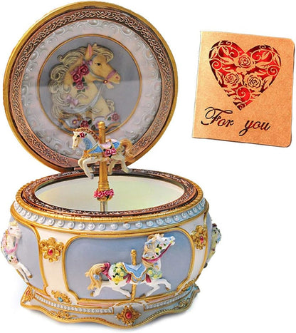 Briskfeel Wooden Carousel Music Box with Rising and Falling Horses 6