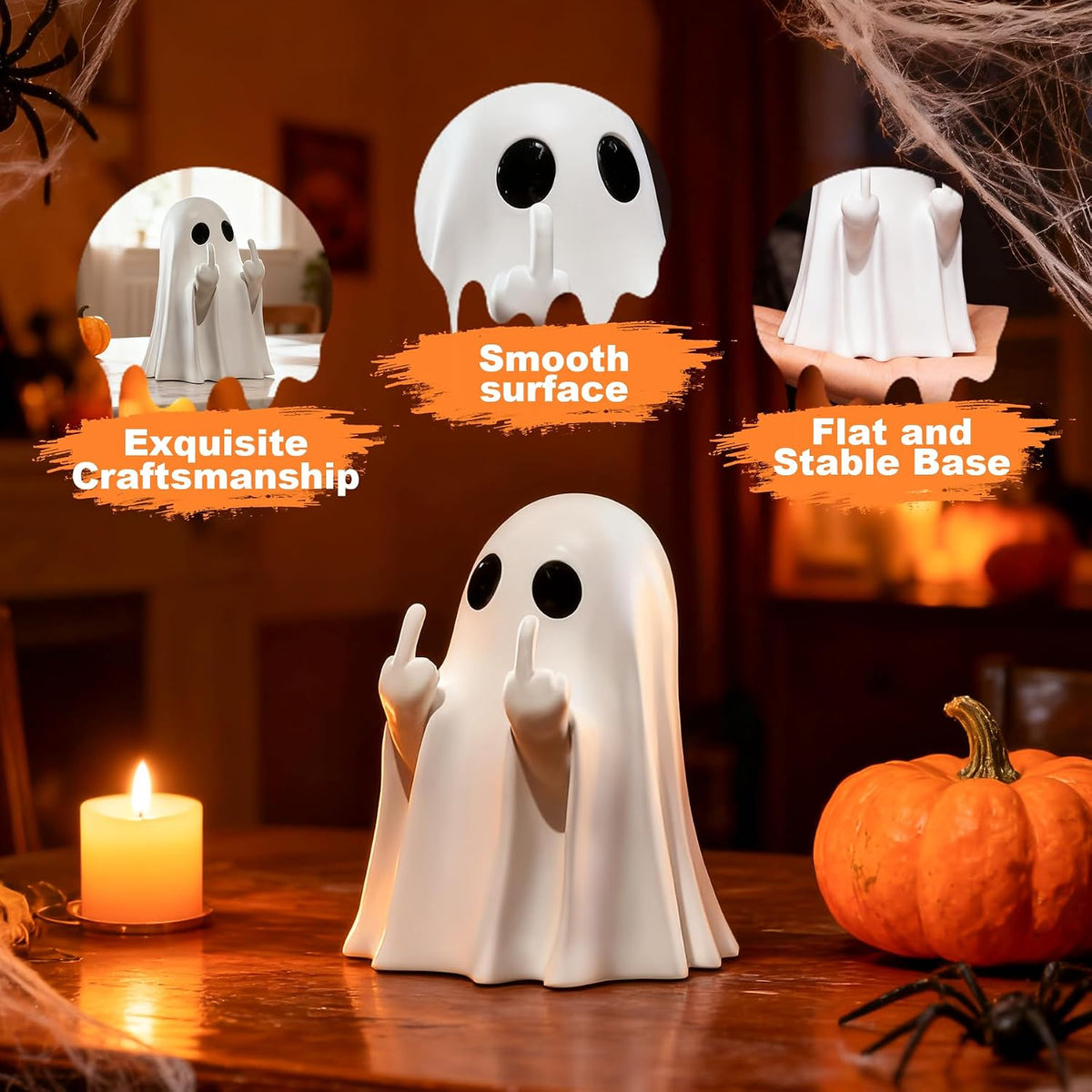 Chgfs Ceramic Ghost Figurine, White Hand-Painted Halloween Decor 3