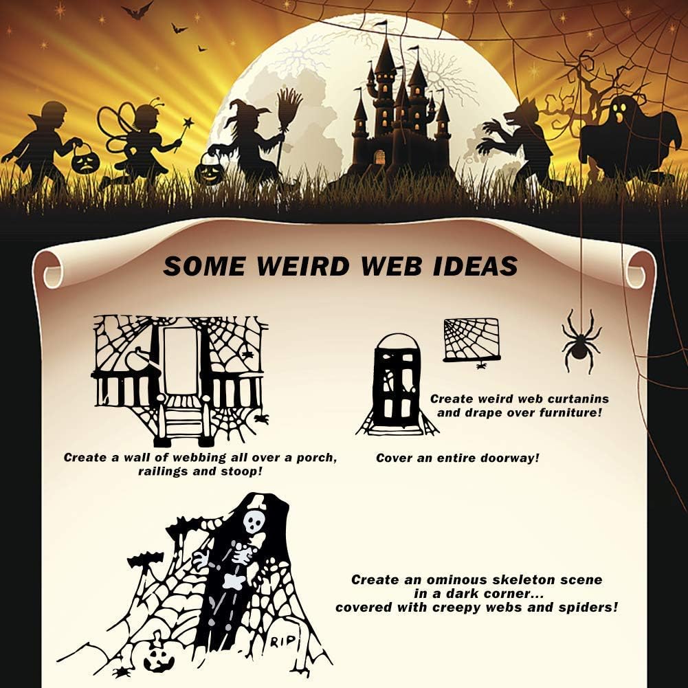 ZPISF 1000 sq ft White Stretch Spider Webs with 30 Fake Spiders 7