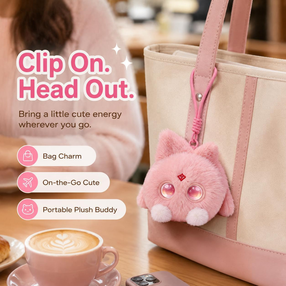 OKIVIVI AI Plush Bag Charm – Voice Chat, LED Eyes, Touch Response 7