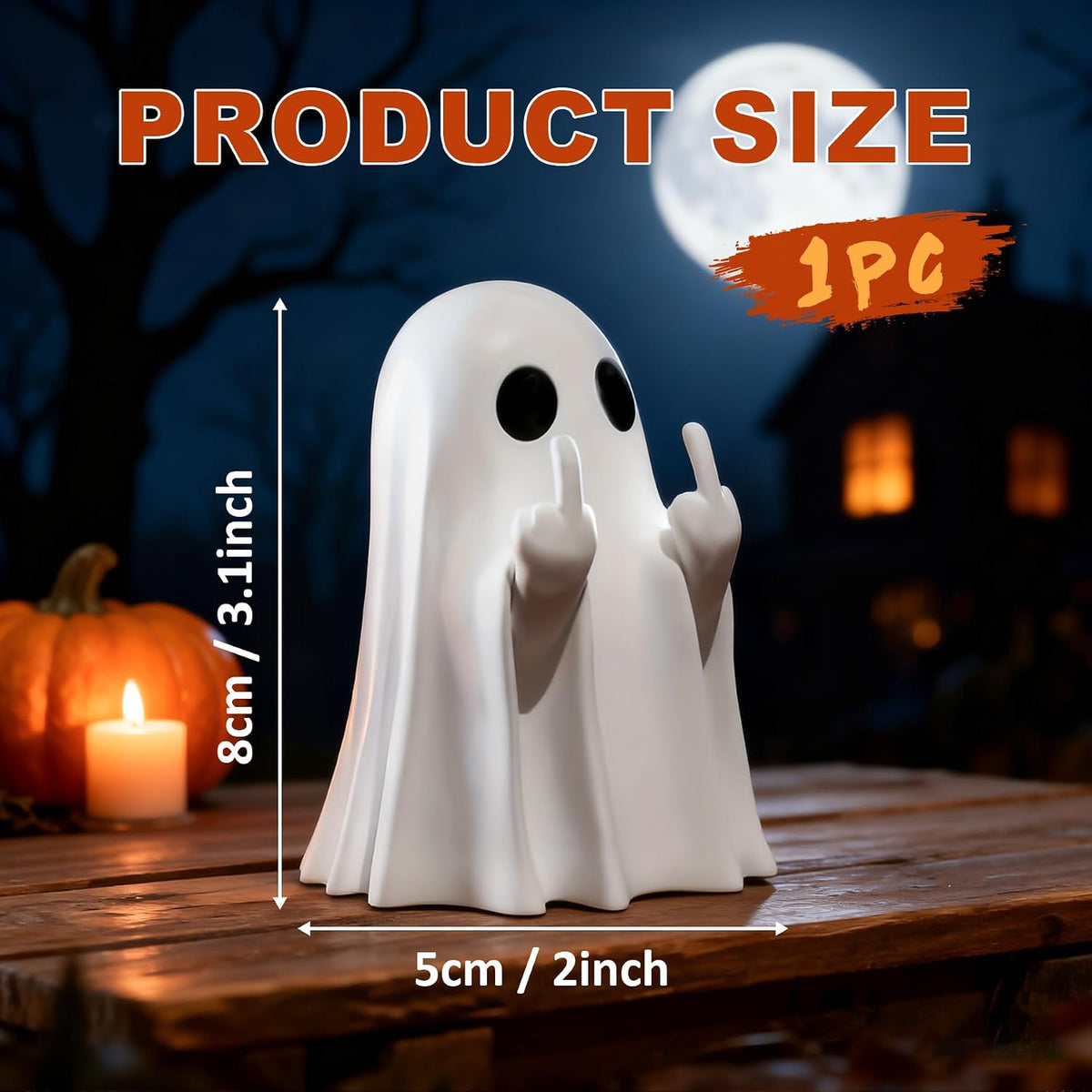 Chgfs Ceramic Ghost Figurine, White Hand-Painted Halloween Decor 2