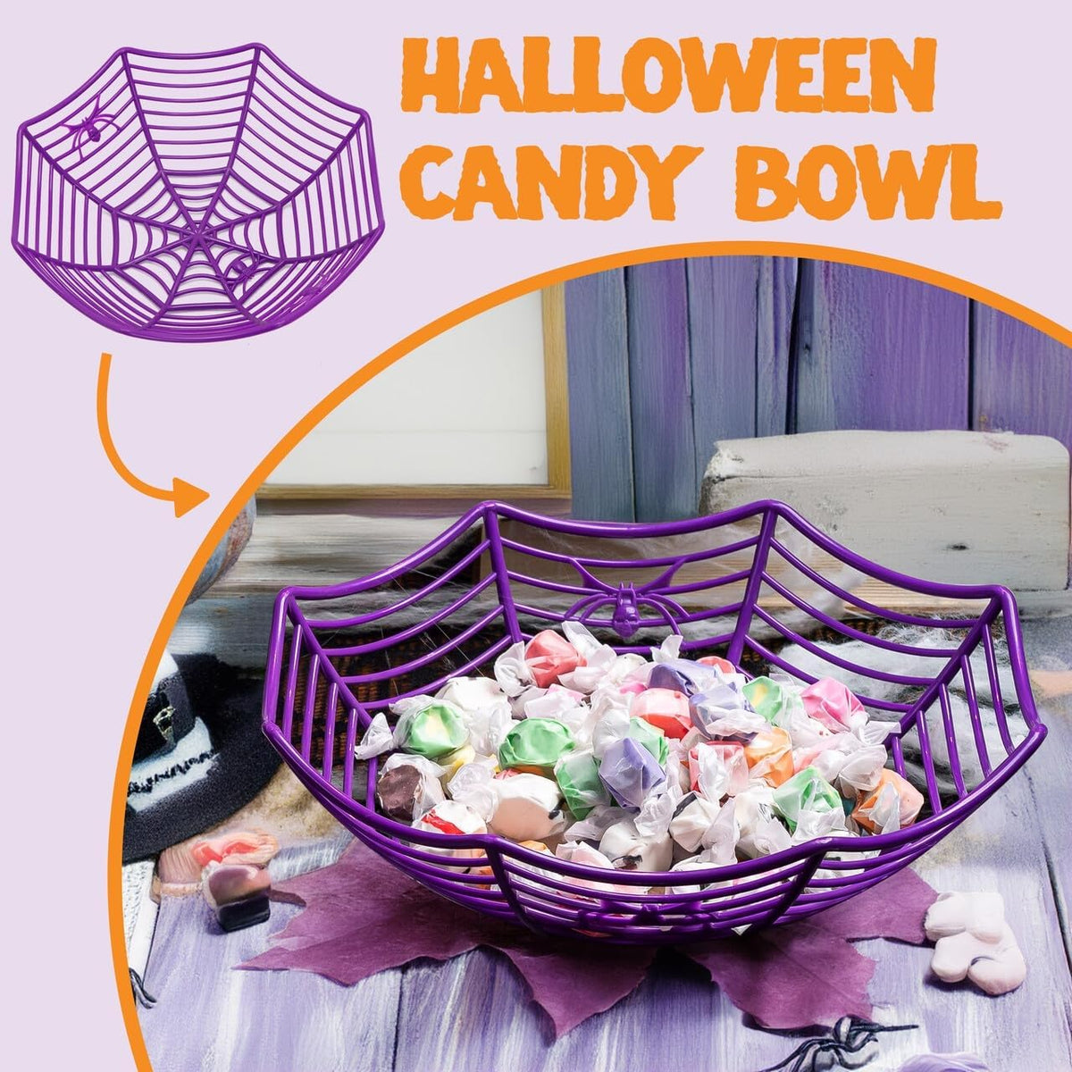 JOYIN 3 Spider Web Halloween Candy Bowls, Orange Purple Black 4